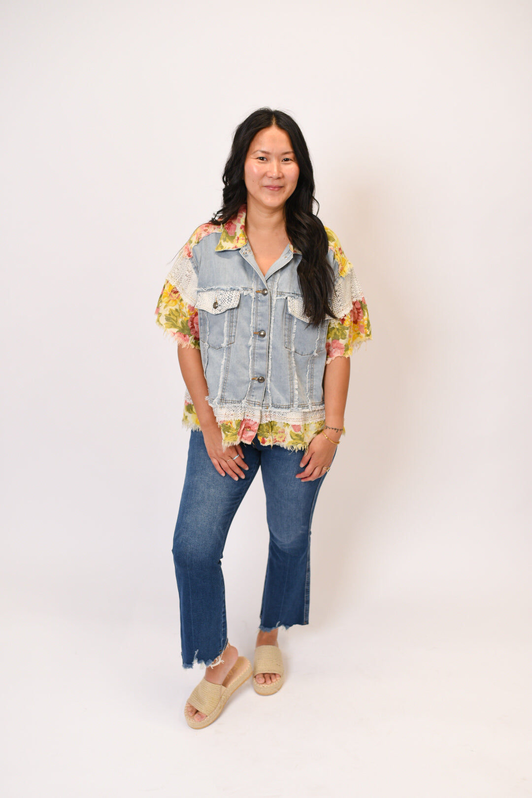 Patchwork Denim Cutoff Top