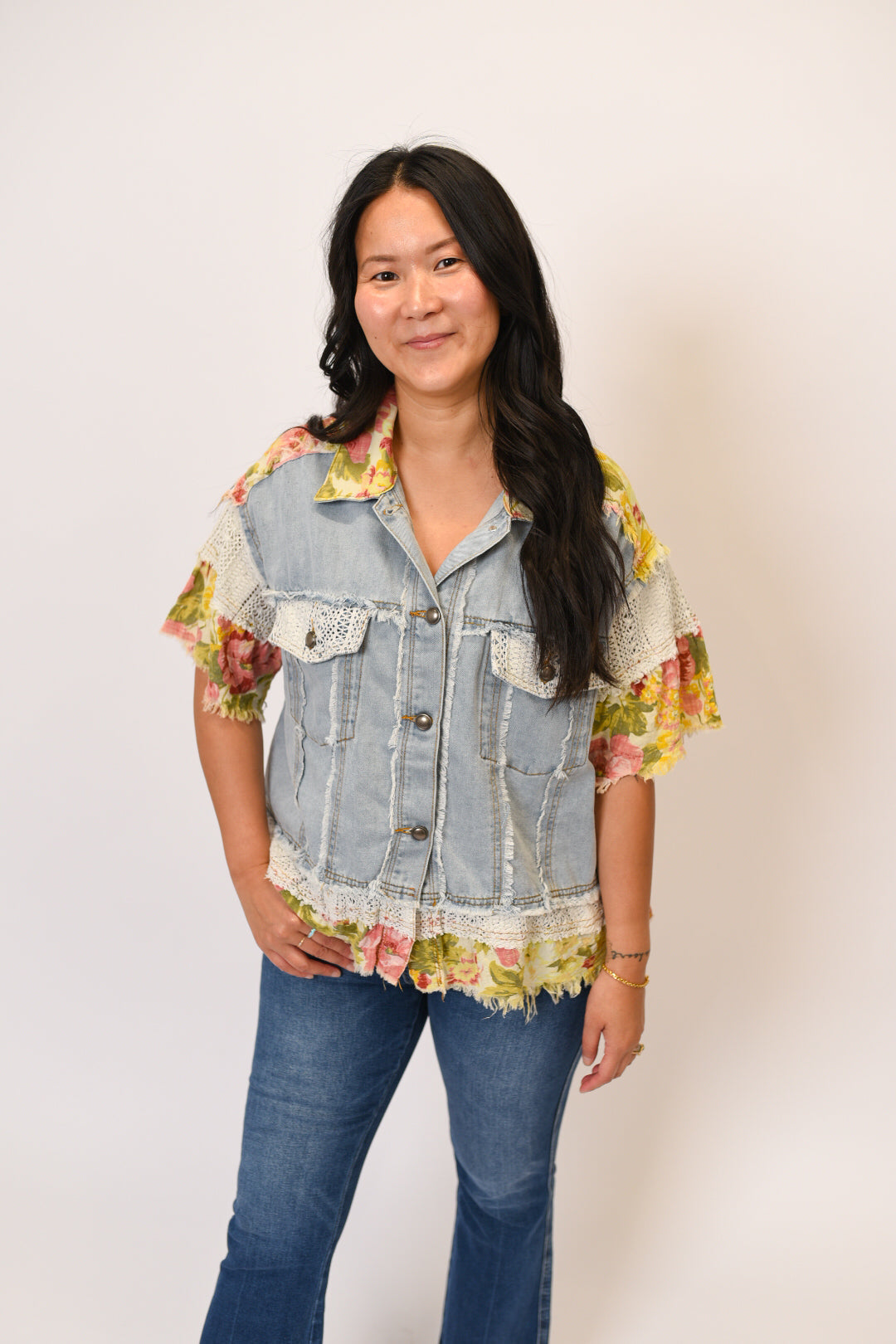 Patchwork Denim Cutoff Top