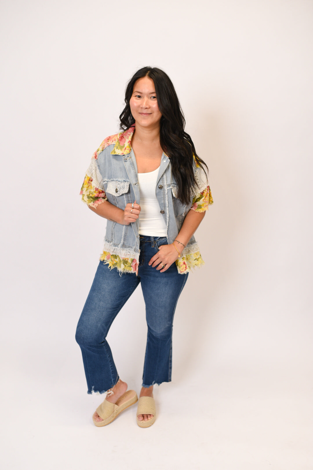 Patchwork Denim Cutoff Top