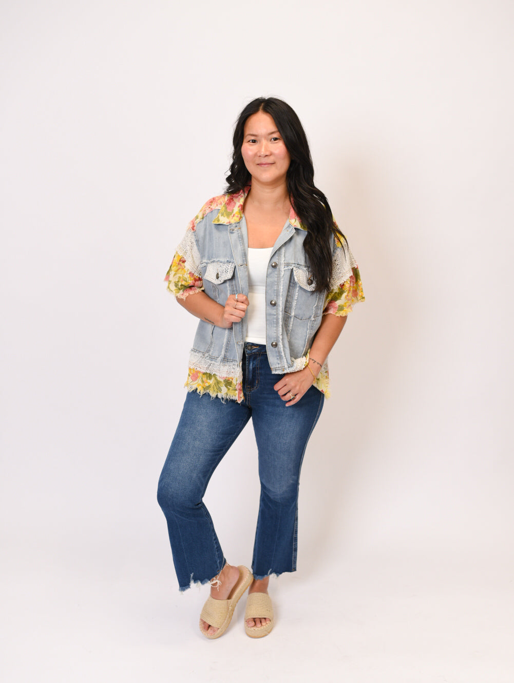 Patchwork Denim Cutoff Top