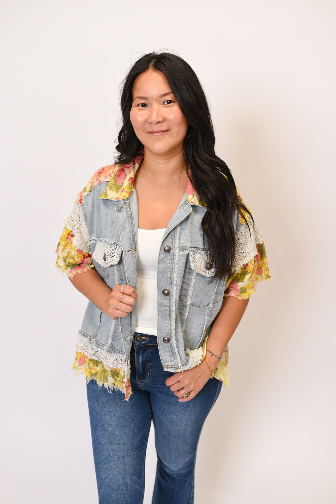 Patchwork Denim Cutoff Top