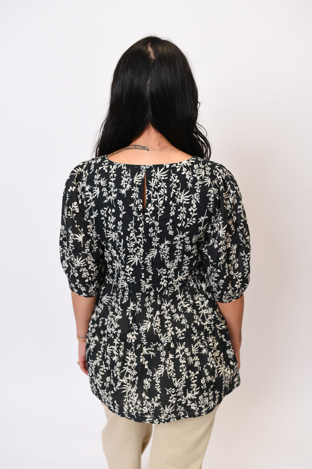 Floral Garden Babydoll Top in Black