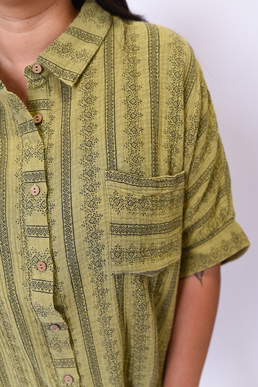 Serene Stripes Button Down in Olive