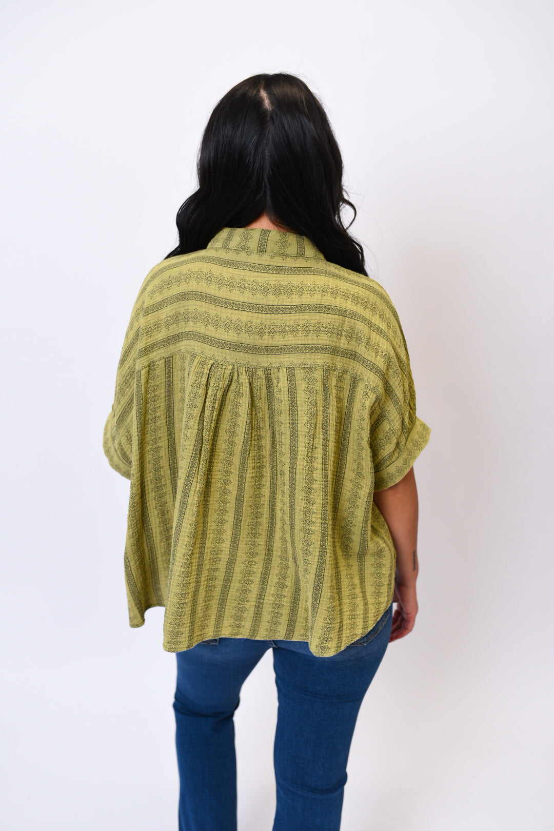 Serene Stripes Button Down in Olive