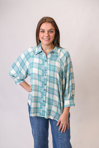 Windows Open Plaid Blouse in Blue