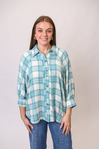 Windows Open Plaid Blouse in Blue