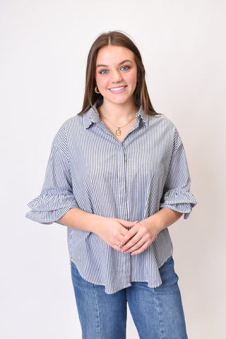 Serene Stripes Blouse in Navy