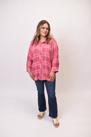 Windows Open Plaid Blouse in Pink