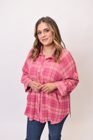 Windows Open Plaid Blouse in Pink