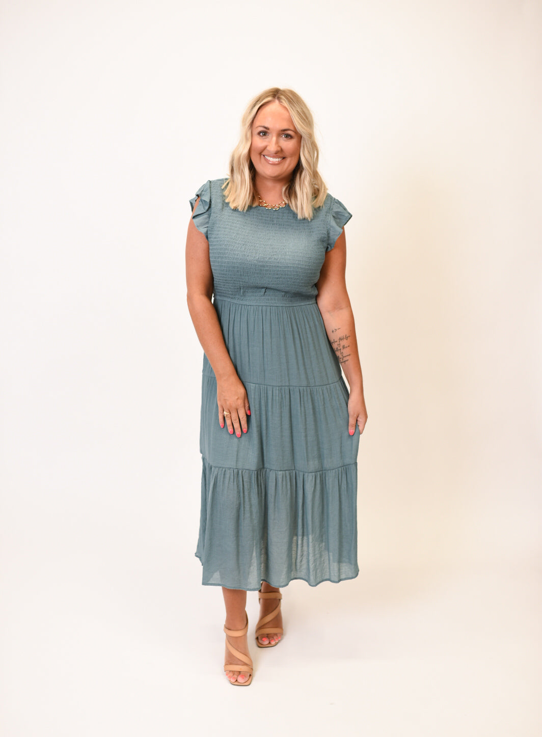 Lavish Smocked Midi Dress in Teal