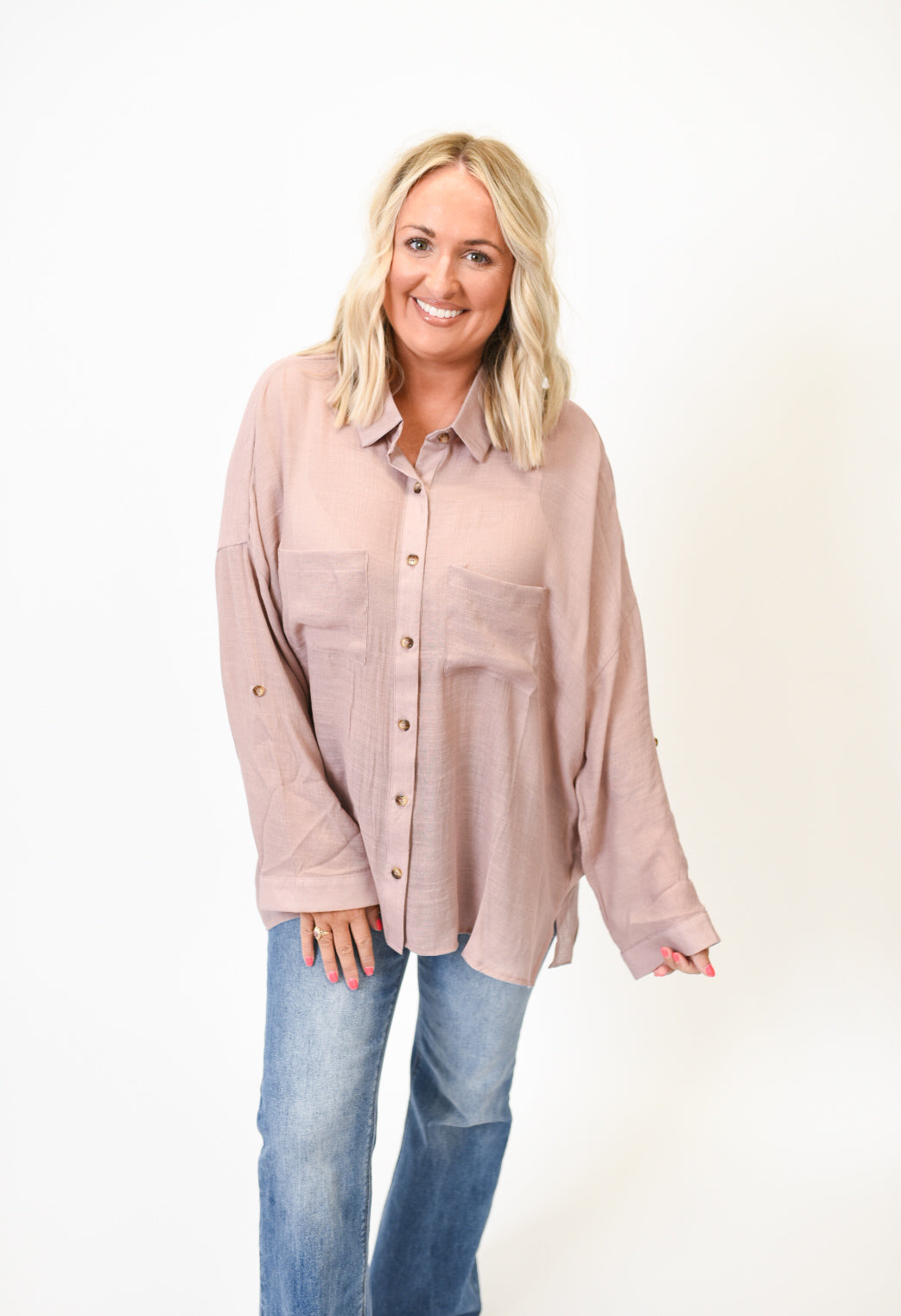 Chic Whisper Button Up Top in Mauve