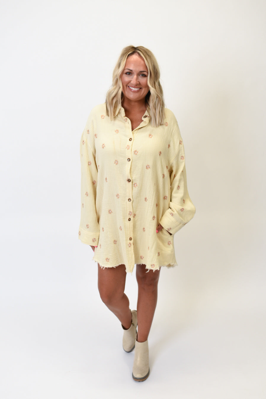 Delicate Daisies Shirt Tunic Dress