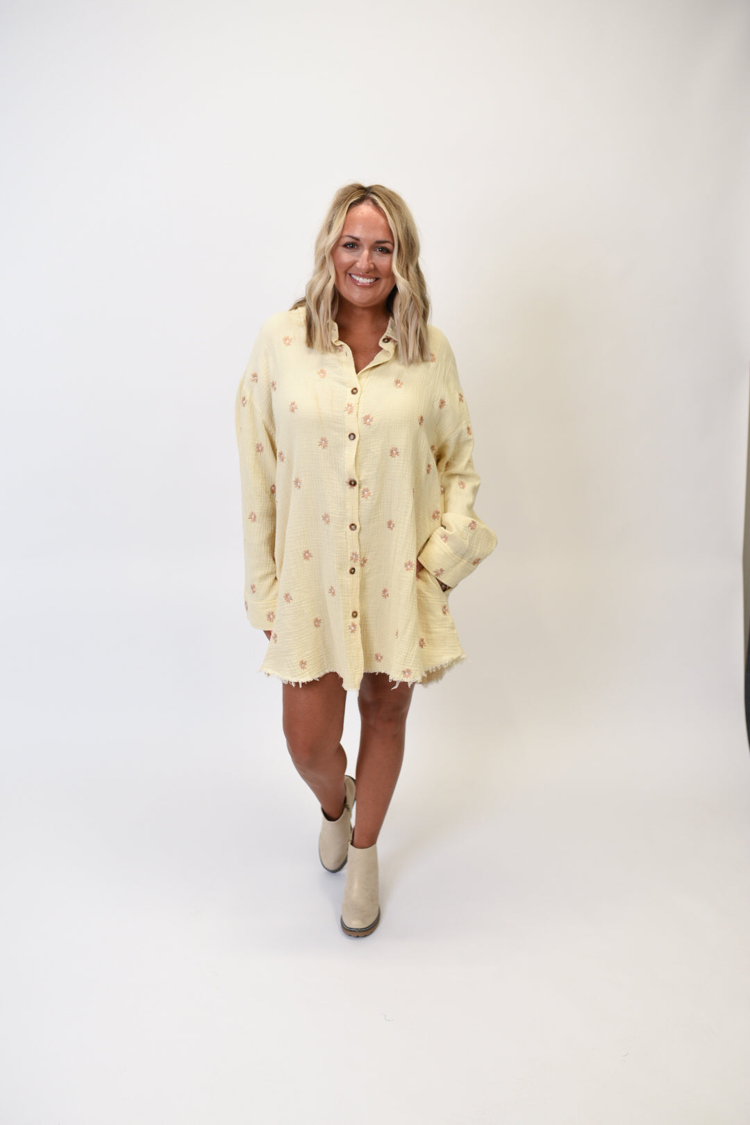 Delicate Daisies Shirt Tunic Dress