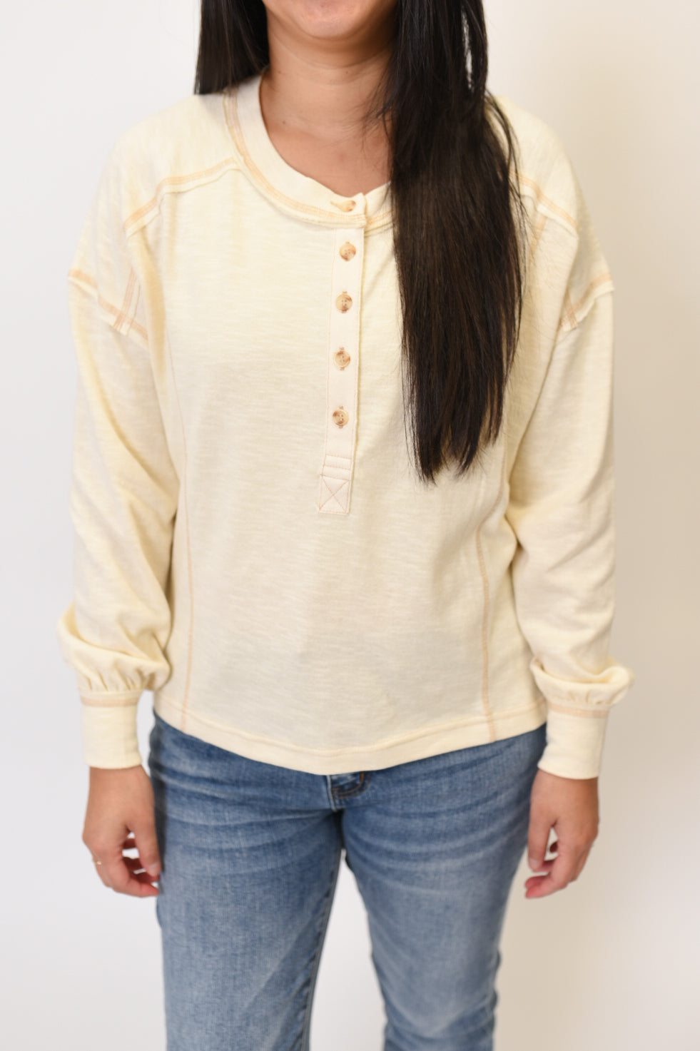 Snuggle Days Henley Top in Cream