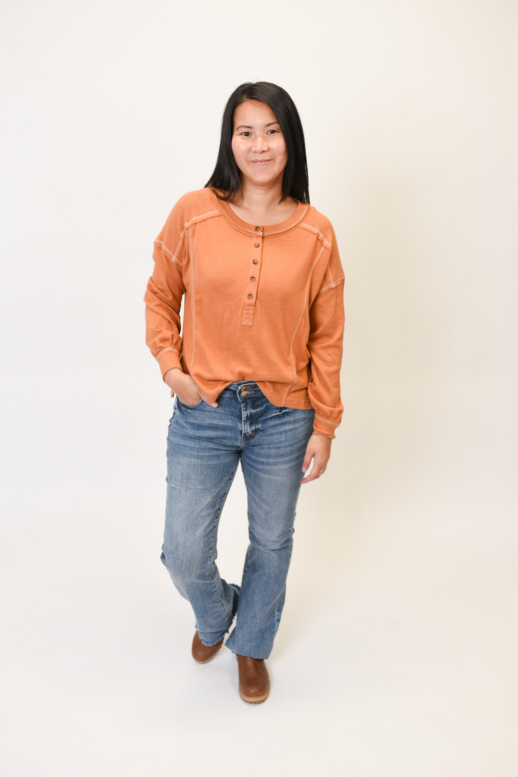 Snuggle Days Henley Top in Orange