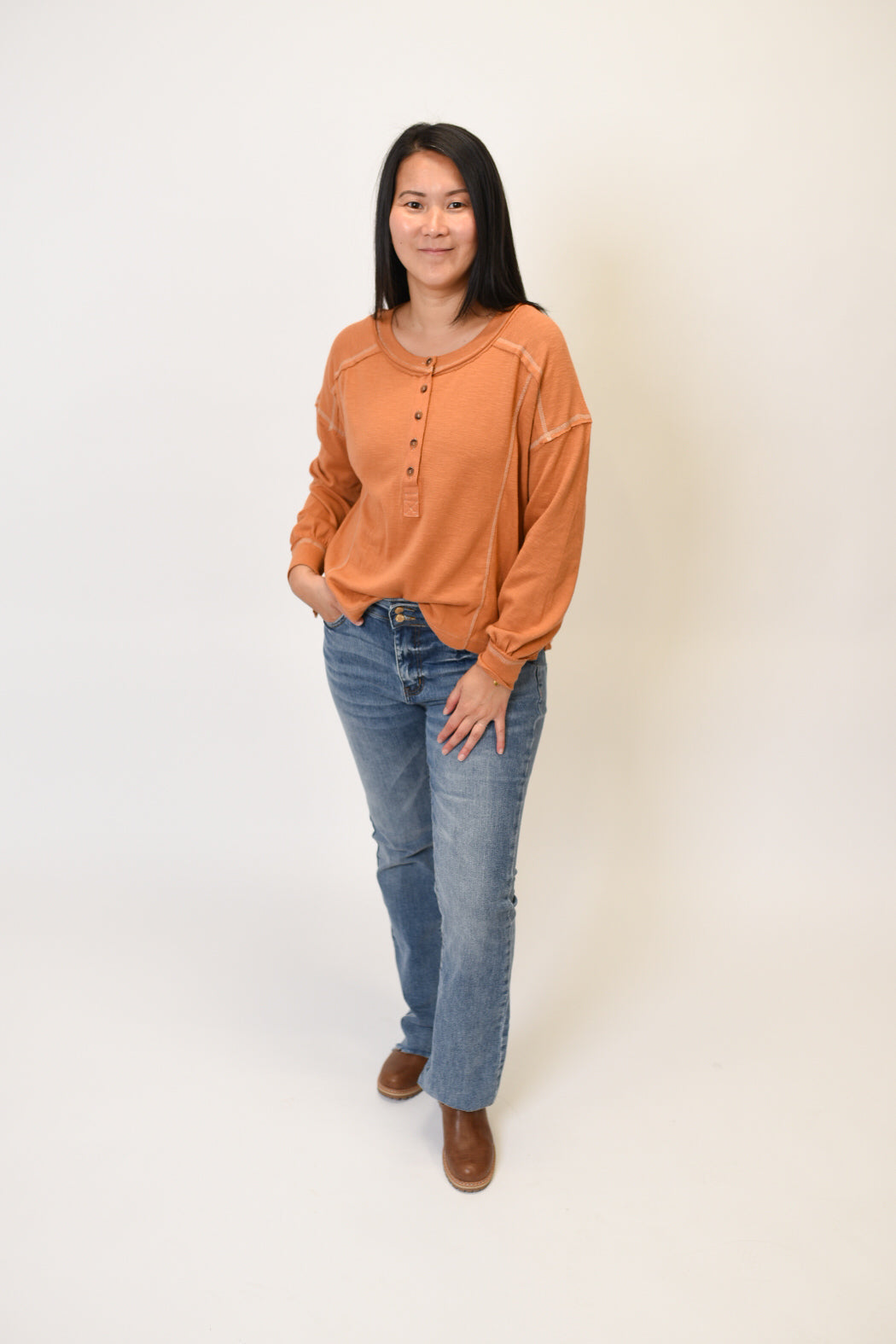 Snuggle Days Henley Top in Orange