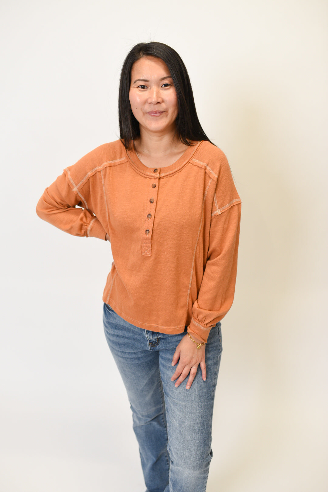 Snuggle Days Henley Top in Orange