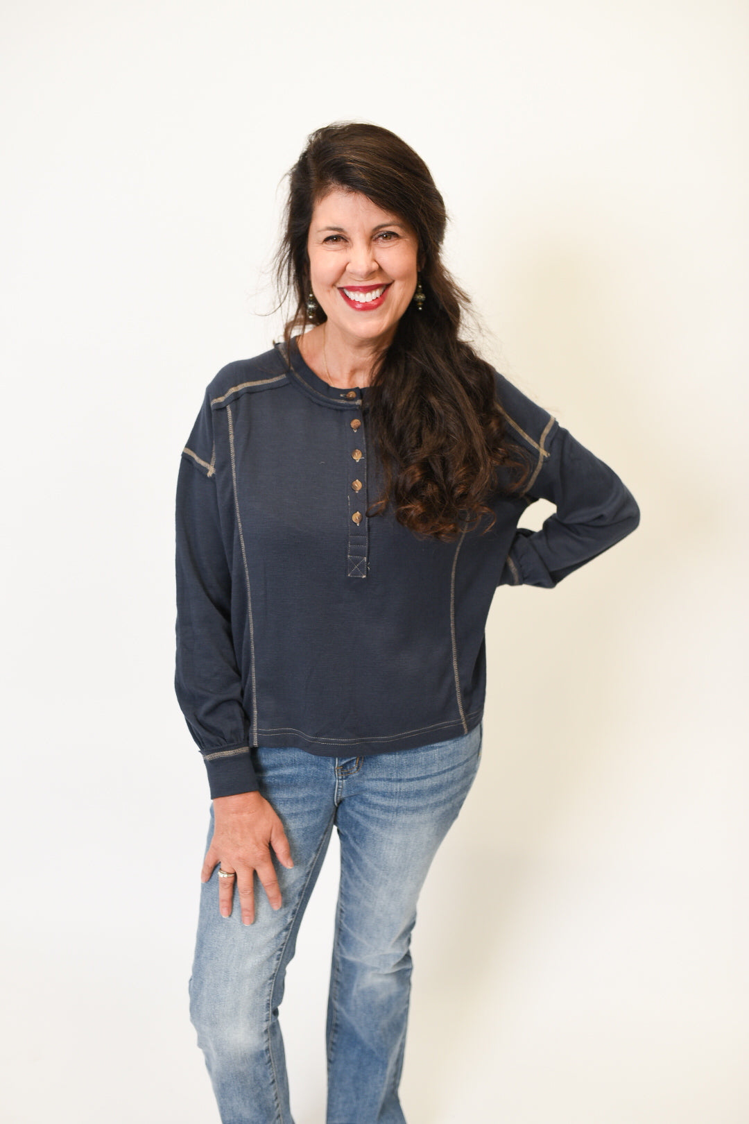 Snuggle Days Henley Top in Navy