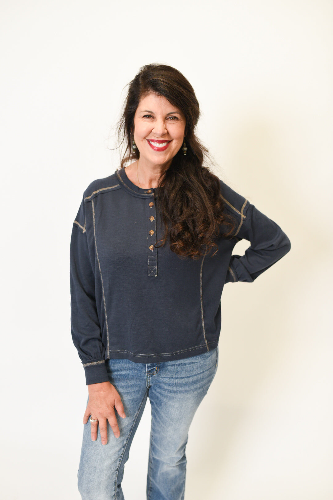 Snuggle Days Henley Top in Navy