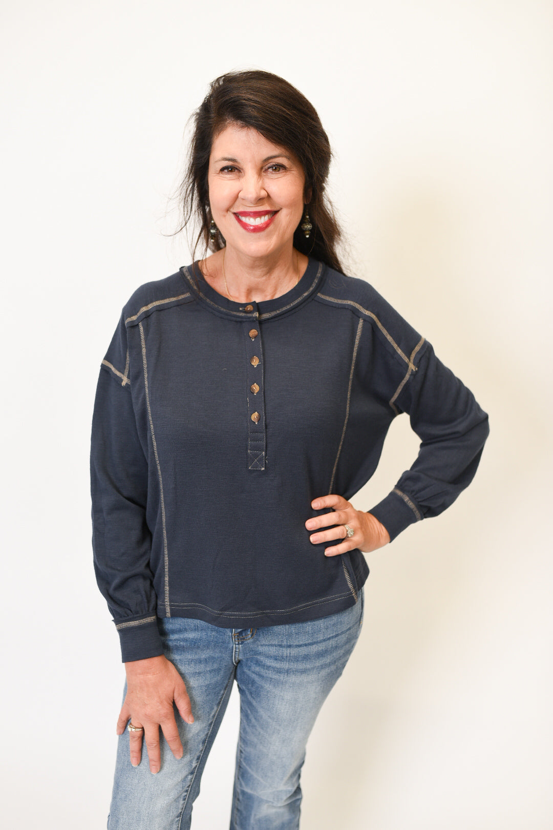 Snuggle Days Henley Top in Navy