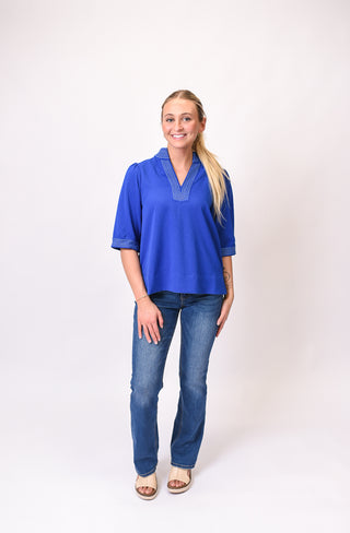 Nautical Trim Blouse in Blue