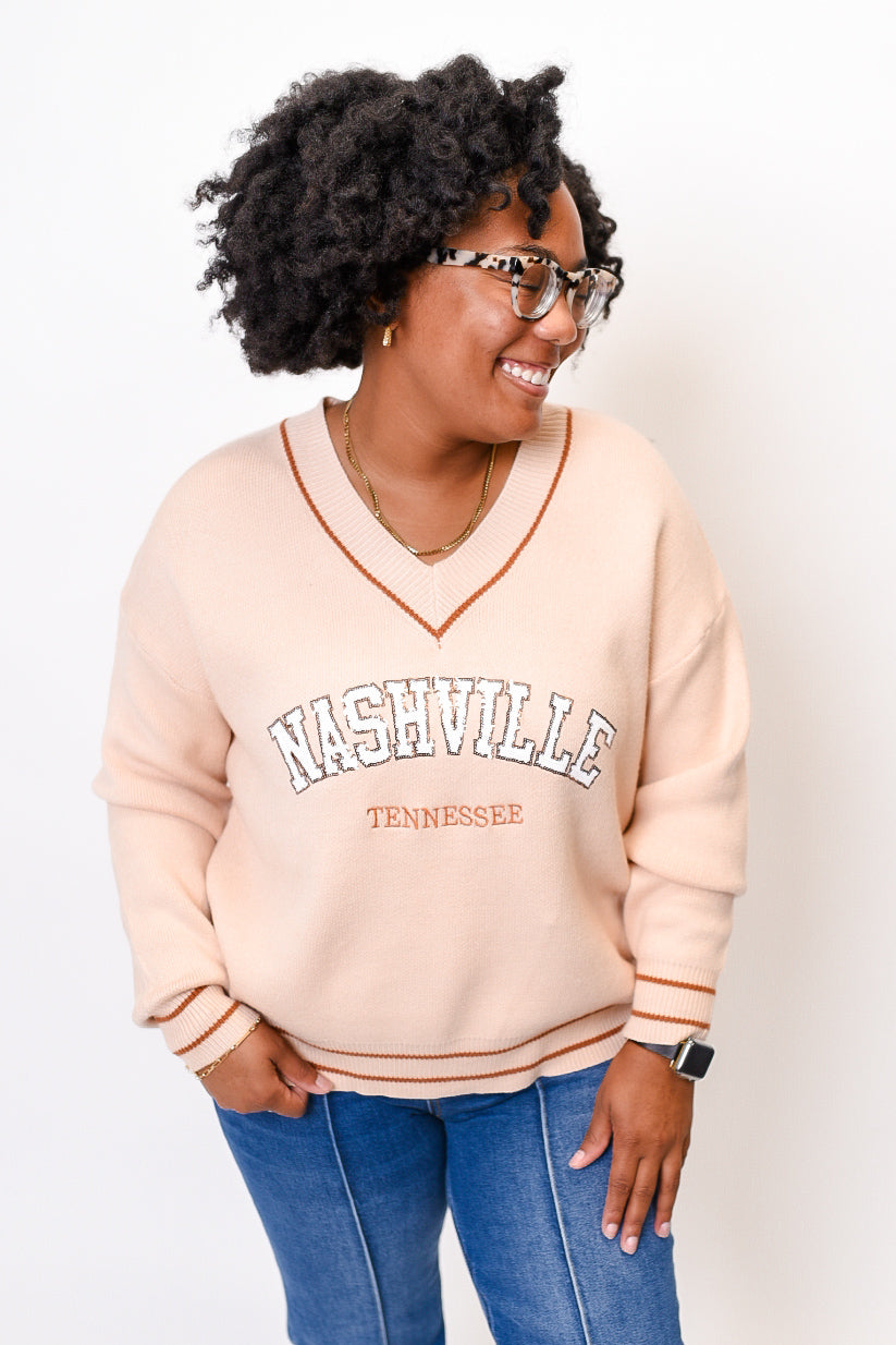 Nashville Varsity Sweater in Taupe