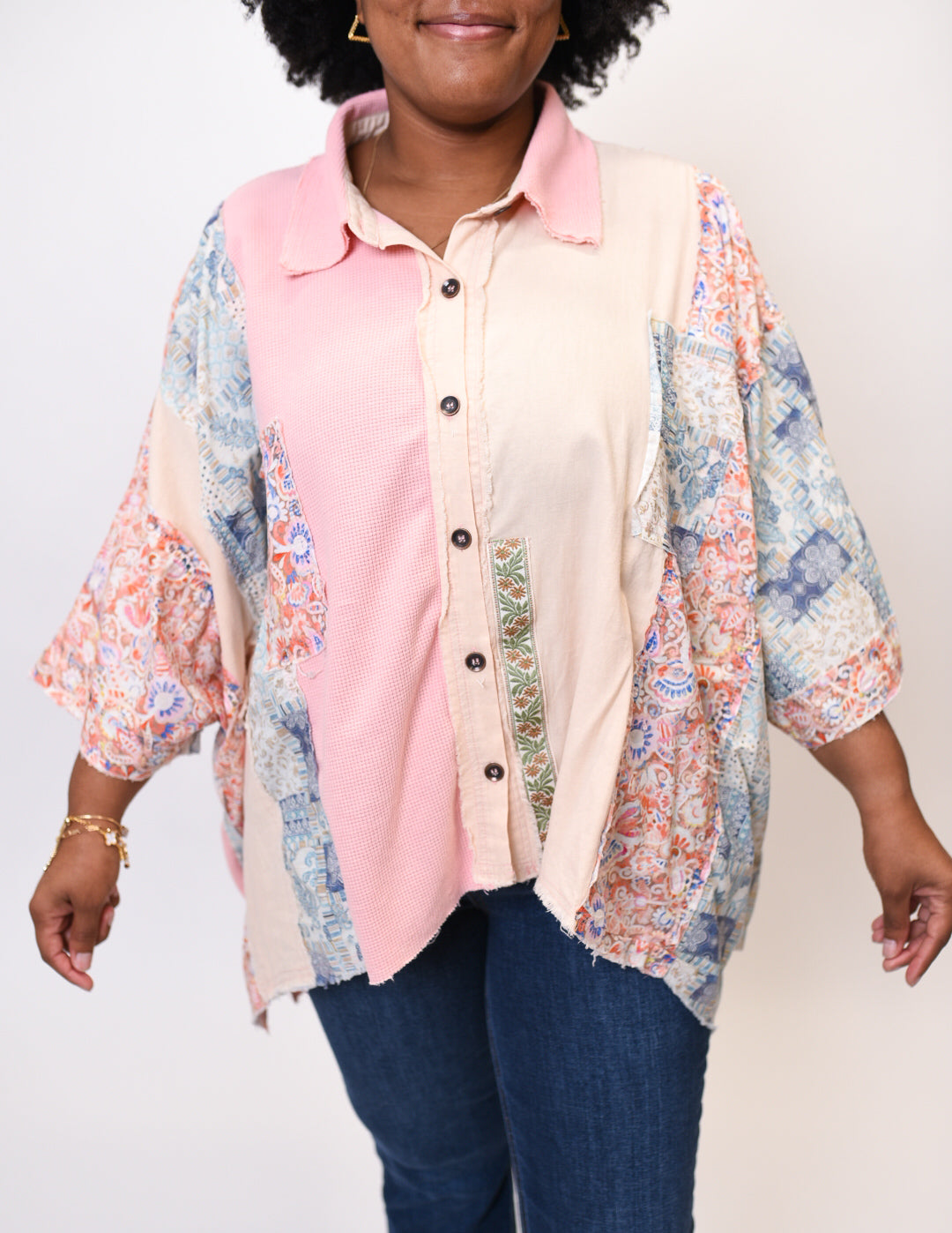 Kaleidoscope Collage Button Up Top