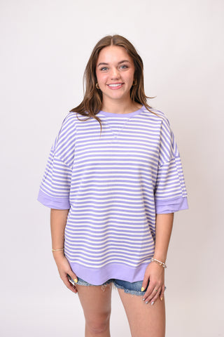 Closet Staple Tee in Lilac Stripes