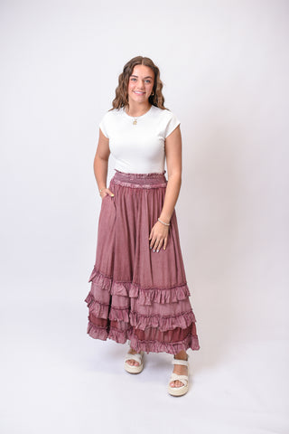 Meadow Drift Tiered Skirt in Red