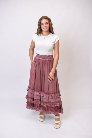 Meadow Drift Tiered Skirt in Red