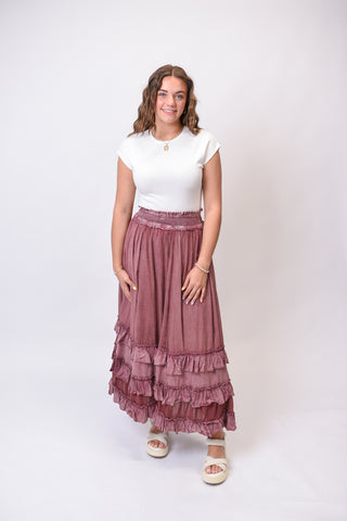 Meadow Drift Tiered Skirt in Red
