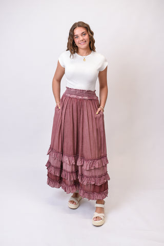 Meadow Drift Tiered Skirt in Red