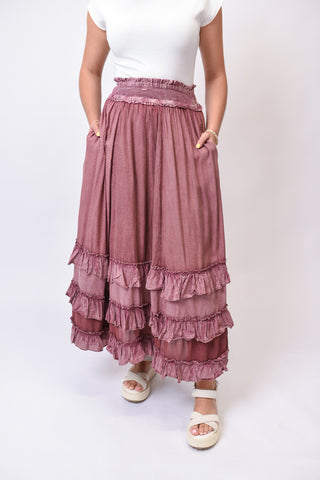 Meadow Drift Tiered Skirt in Red