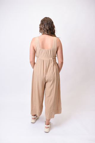 Riviera Smocked Jumpsuit in Taupe