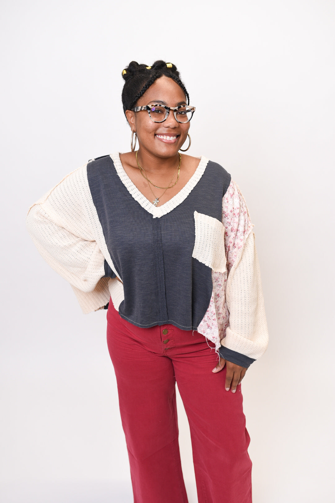 Whimsy Knit Long Sleeve Top in Charcoal