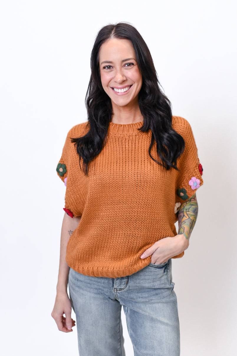 Floral Frolic Sweater Top in Camel