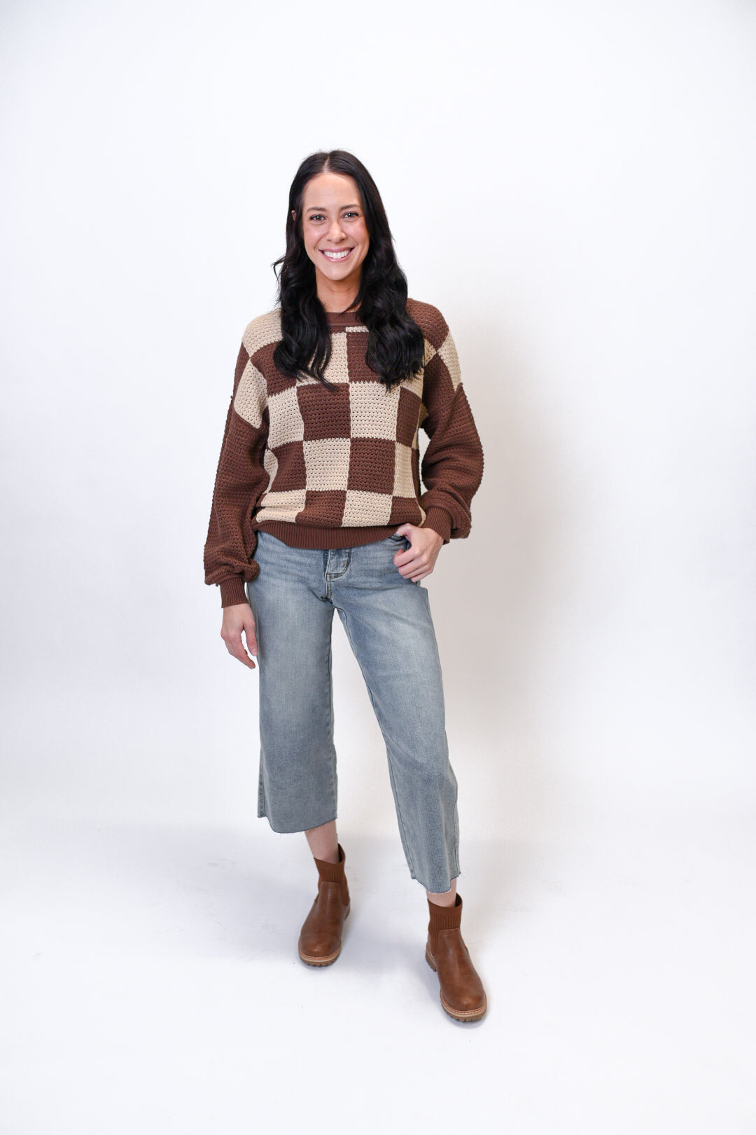 Checkmate Crochet Sweater in Brown