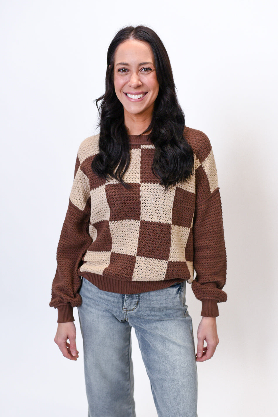 Checkmate Crochet Sweater in Brown