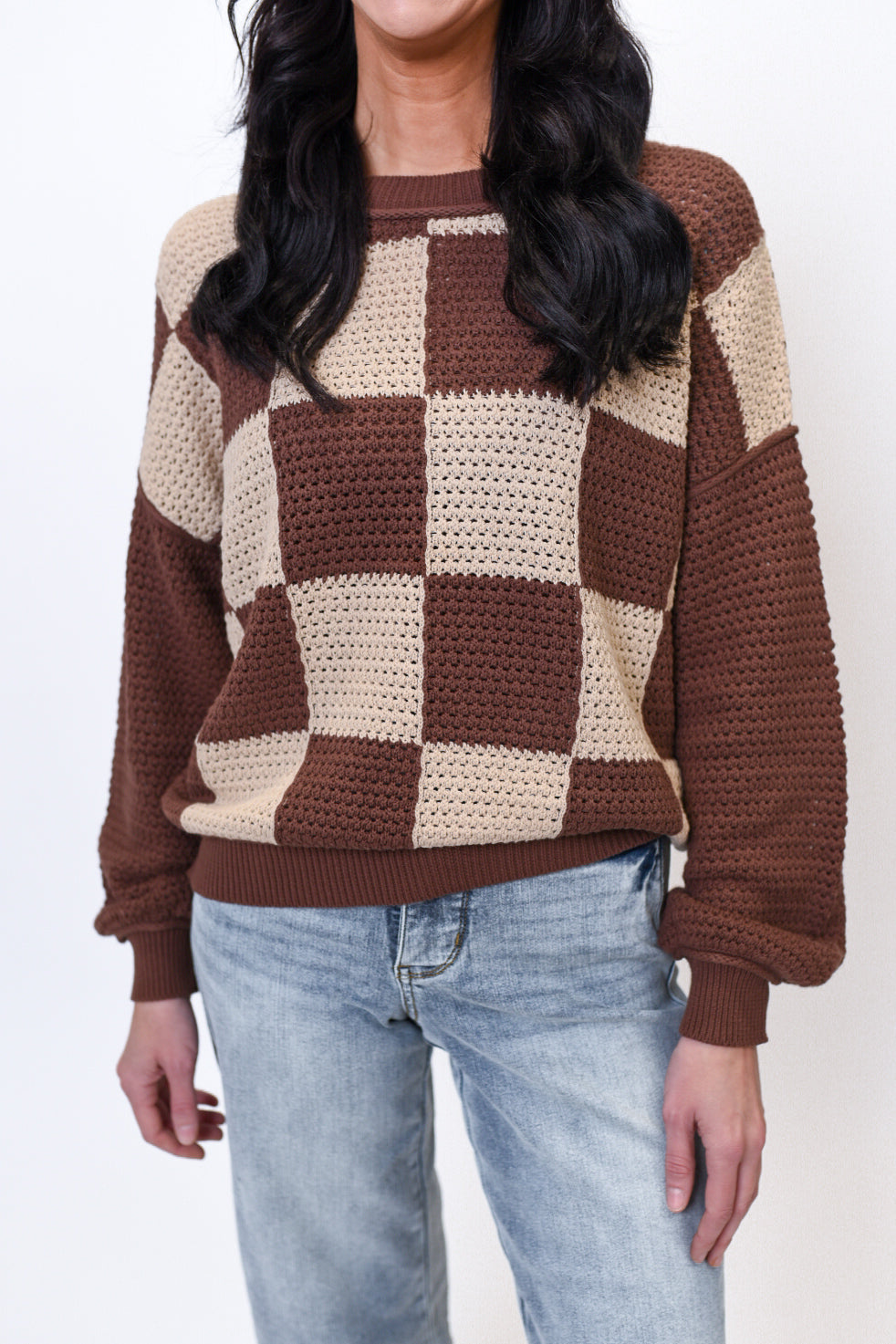 Checkmate Crochet Sweater in Brown