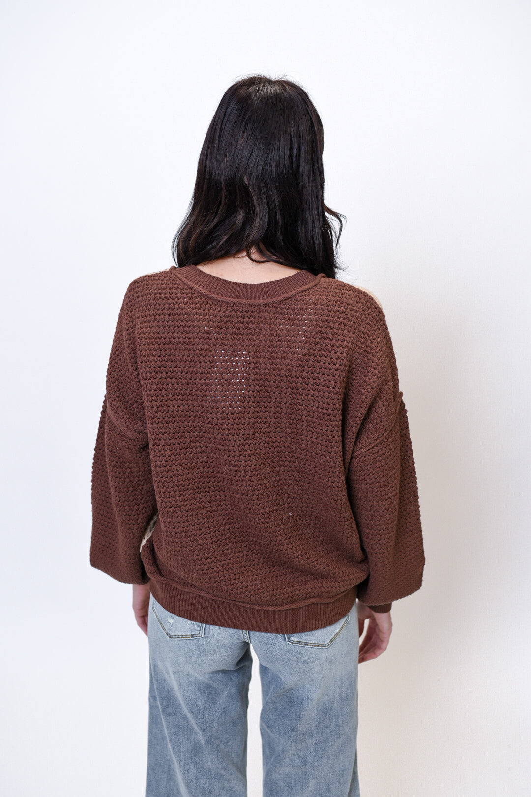 Checkmate Crochet Sweater in Brown