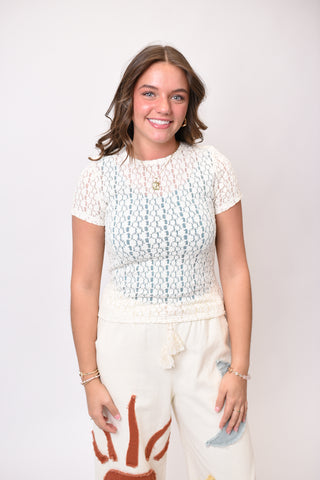 Garden Party Lace Top in Cream