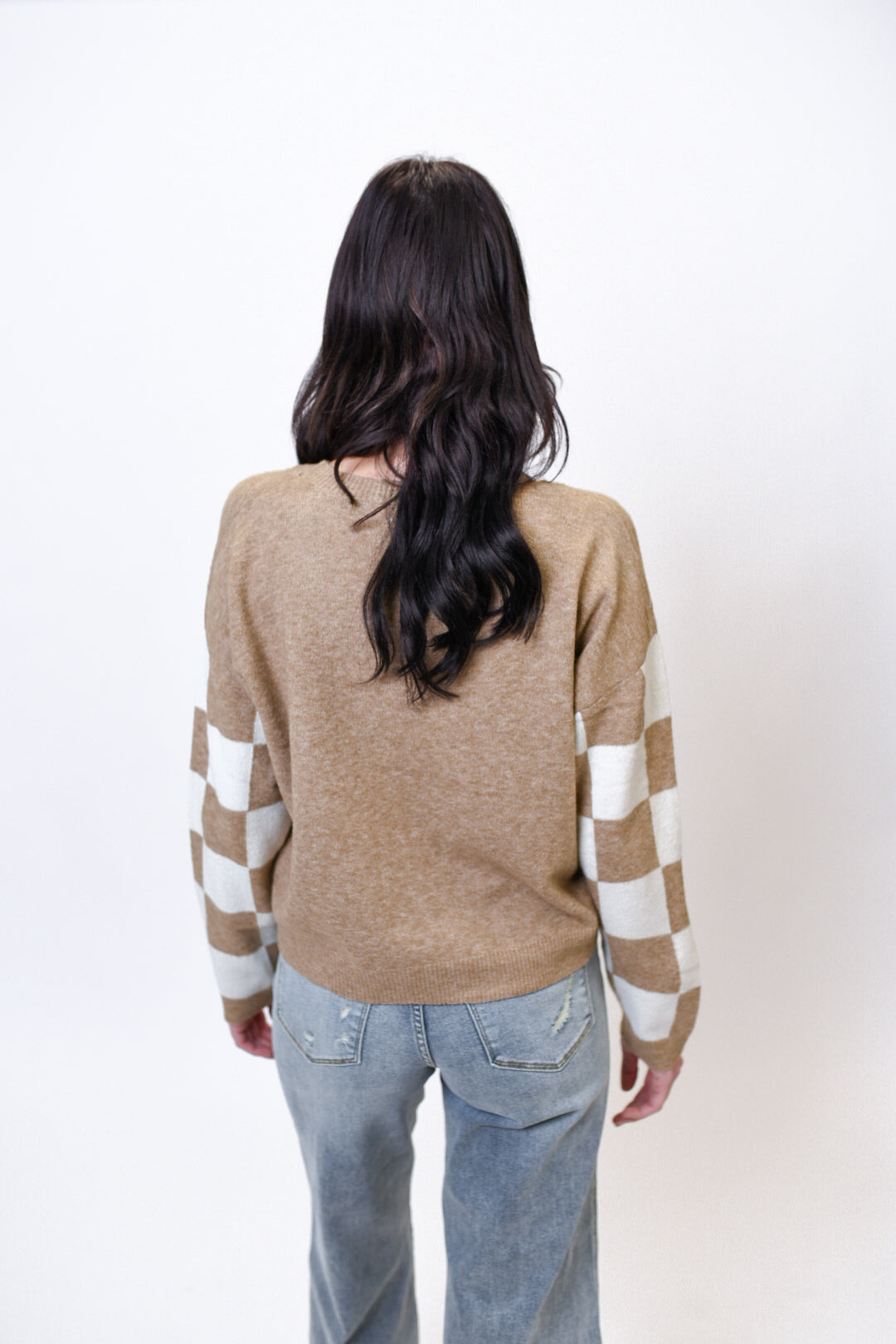 Checkered Charm Sweater in Taupe