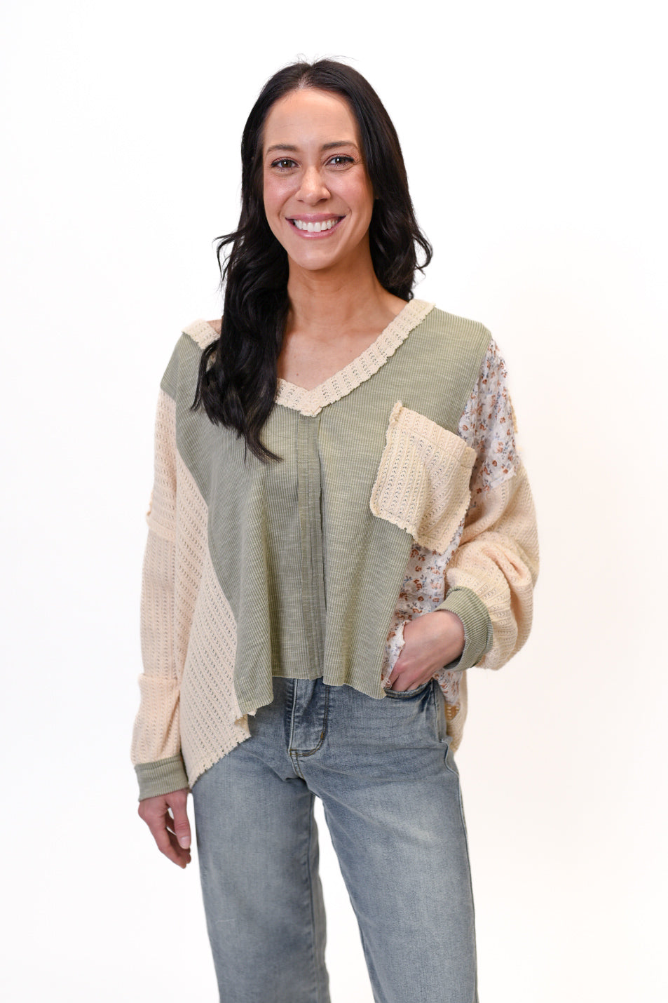 Whimsy Knit Long Sleeve Top in Sage