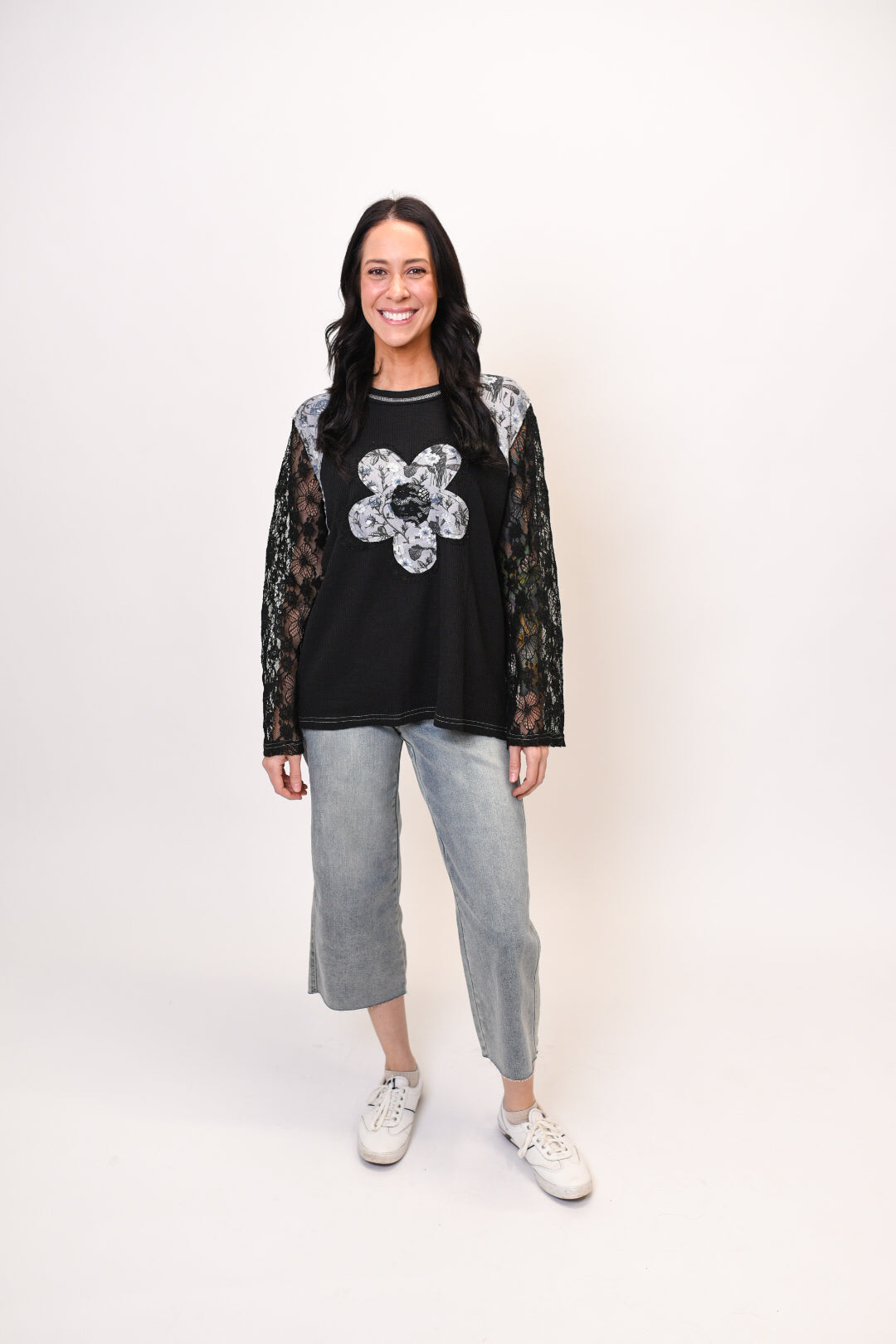 Full Bloom Long Sleeve Top in Black