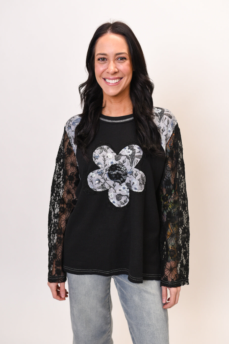 Full Bloom Long Sleeve Top in Black