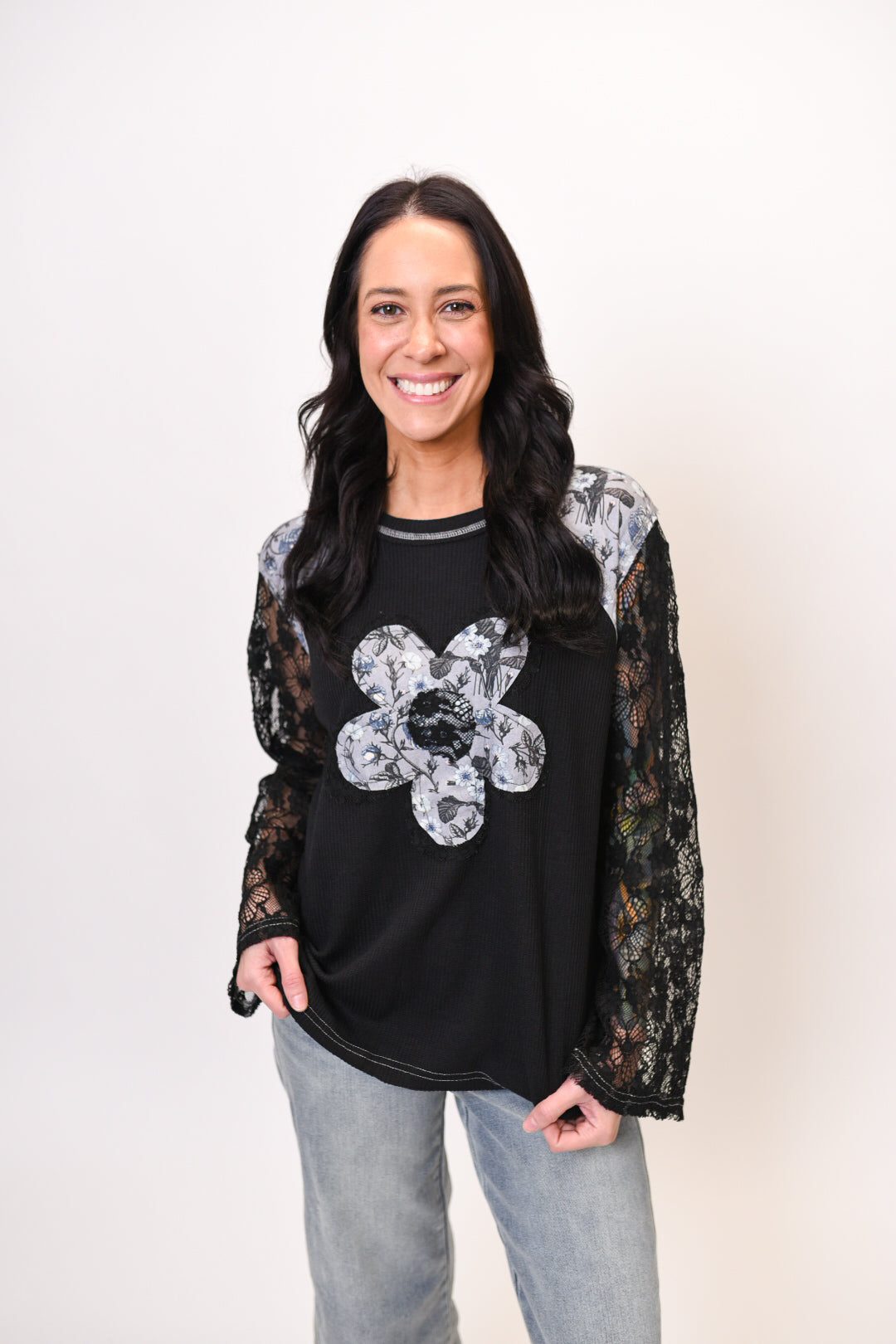 Full Bloom Long Sleeve Top in Black