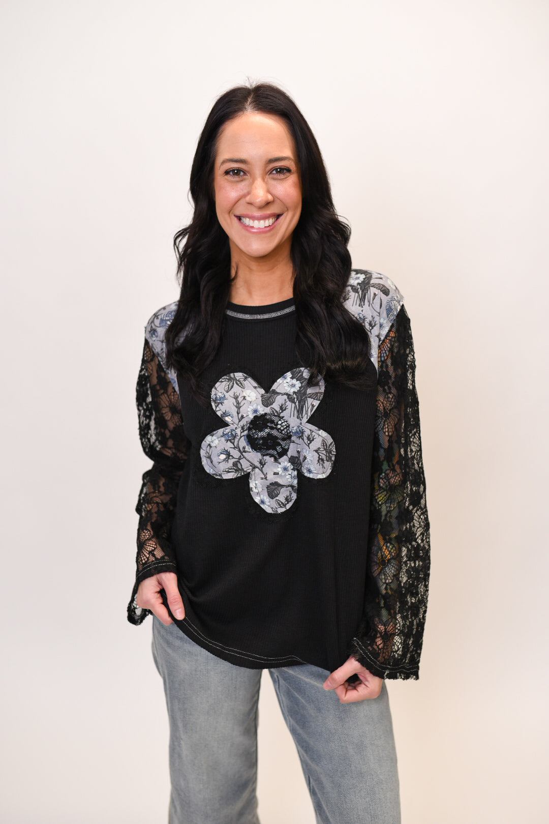 Full Bloom Long Sleeve Top in Black