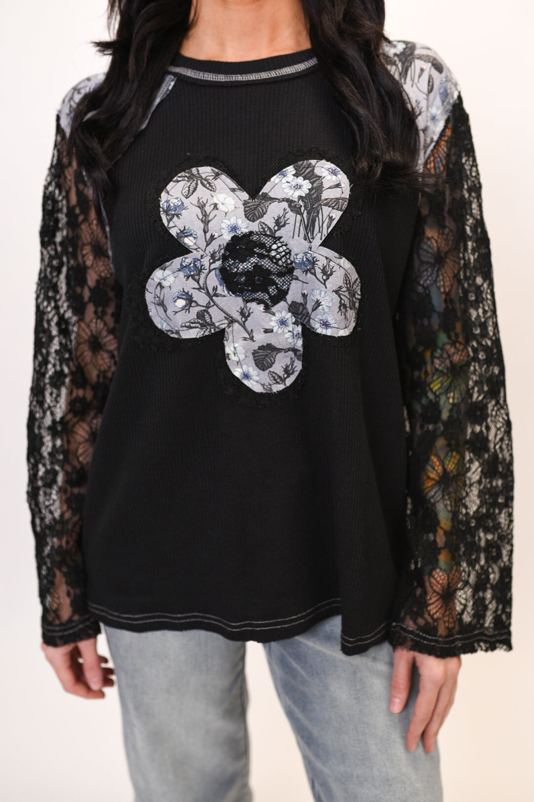 Full Bloom Long Sleeve Top in Black