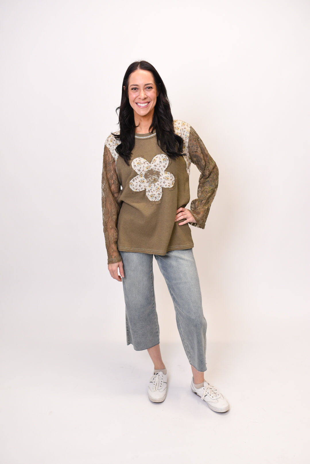 Full Bloom Long Sleeve Top in Olive