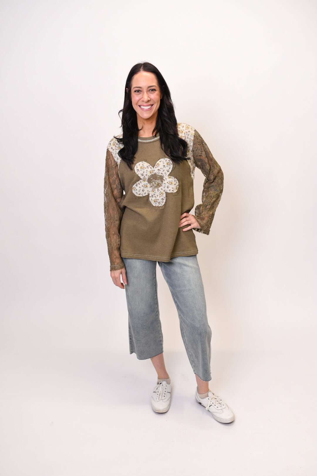 Full Bloom Long Sleeve Top in Olive